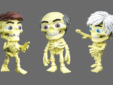 Skeletons with hairstyles 3D Model