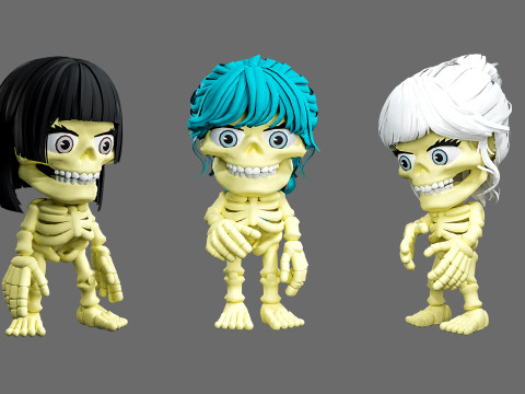 Skeletons with hairstyles 3D Model