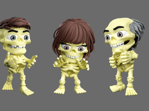 Skeletons with hairstyles 3D Model