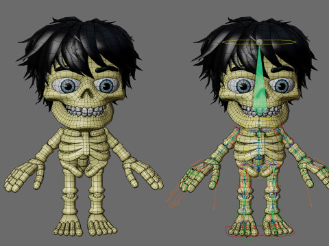 Skeletons with hairstyles 3D Model