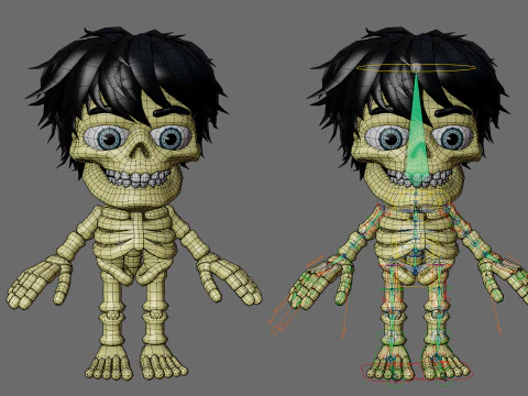 Skeletons with hairstyles 3D Model