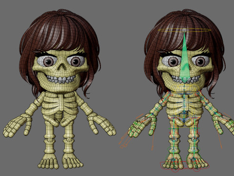 Skeletons with hairstyles 3D Model