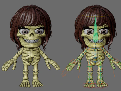 Skeletons with hairstyles 3D Model