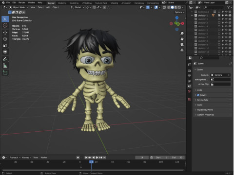 Skeletons with hairstyles 3D Model