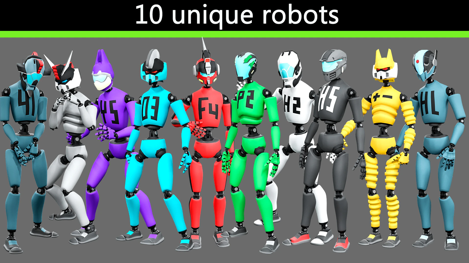 10 unique robots 3D Model .c4d .max .obj .3ds .fbx .stl .blend 