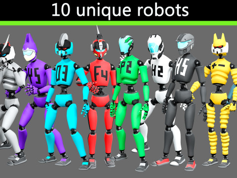 10 unique robots Modelo 3D
