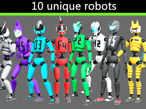 10 einzigartige Roboter 3D Modell