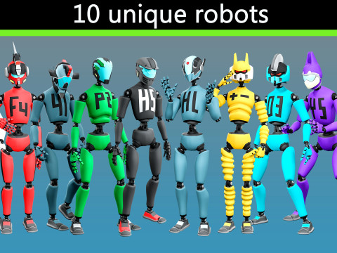 10 unique robots Model 3D