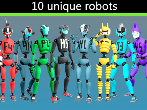 10 unique robots 3D Model