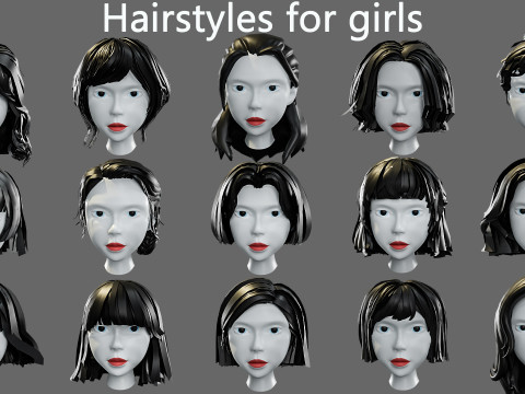 Hairstyles for girls Low-poly 3D Model