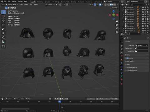 Hairstyles for girls Low-poly Modelo 3D
