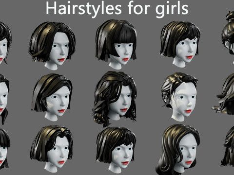 Hairstyles for girls Low-poly Modelo 3D