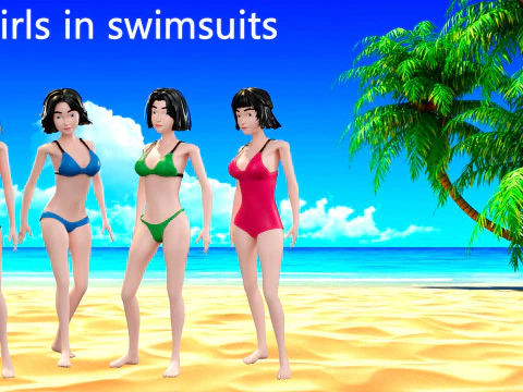 Personnages de dessins anim&eacute;s - filles en maillot de bain Modèle 3D