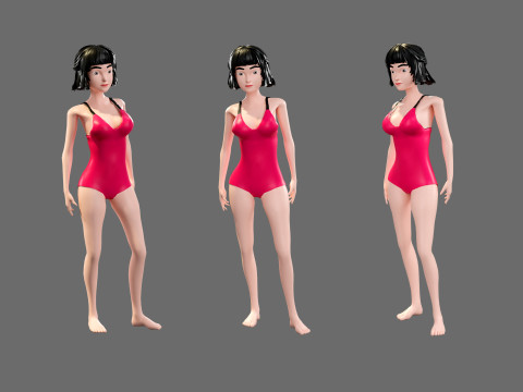 Cartoon characters - girls in swimsuits Model 3D