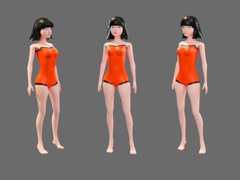 Cartoon characters - girls in swimsuits Model 3D