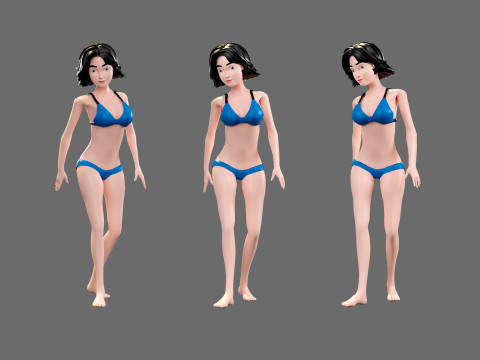 Cartoon characters - girls in swimsuits Model 3D