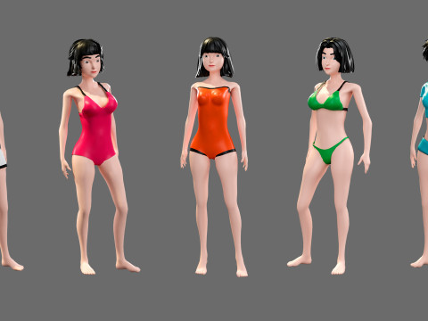 Cartoon characters - girls in swimsuits Model 3D