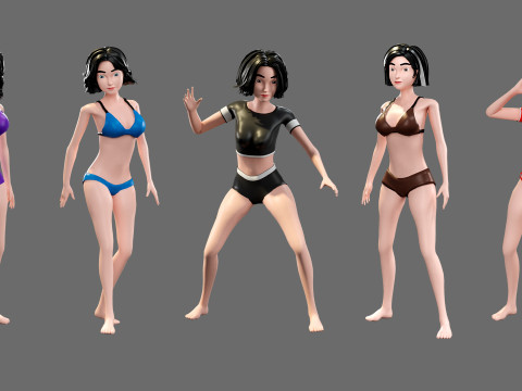 Cartoon characters - girls in swimsuits Model 3D
