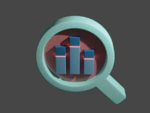 Bar graph magnifying glass icon 3D Model