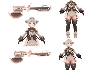 योद्धा कार्टून लड़की चरित्र 3D मॉडल