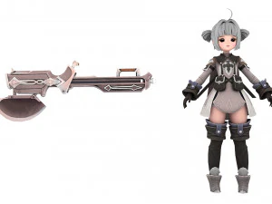 Warrior cartoon girl character 3D Model
