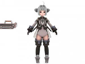 Warrior cartoon girl character 3D Model