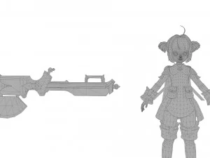 Warrior cartoon girl character 3D Model