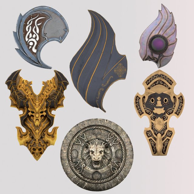 3 Pack Fantasy Battle Axe Game Asset 3D 모델 .c4d .max .obj .3ds .fbx .stl .blend 