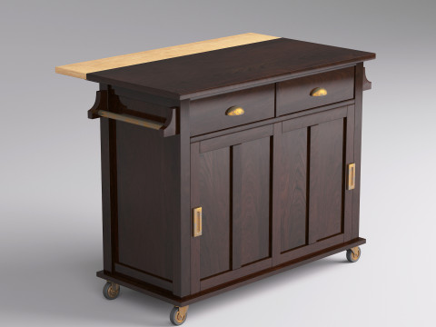 Classic Wooden Serving Bar Cart - High Poly Modello 3D