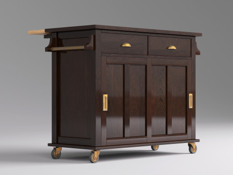 Classic Wooden Serving Bar Cart - High Poly 3D 模型