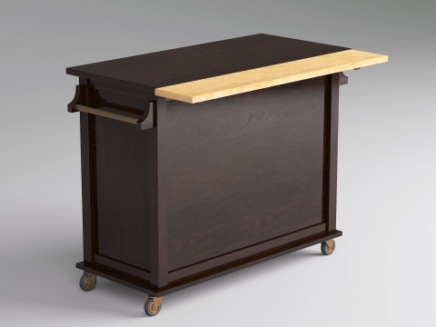 Classic Wooden Serving Bar Cart - High Poly 3D 模型