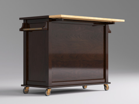 Classic Wooden Serving Bar Cart - High Poly 3D 模型