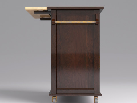 Classic Wooden Serving Bar Cart - High Poly 3D 模型