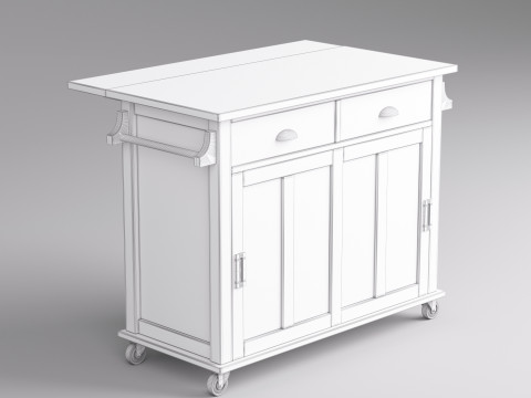 Classic Wooden Serving Bar Cart - High Poly 3D 模型