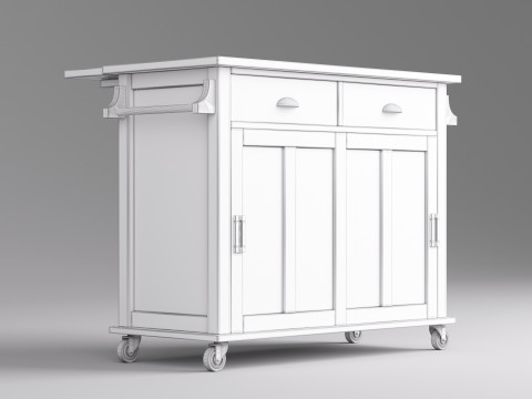 Classic Wooden Serving Bar Cart - High Poly 3D 模型