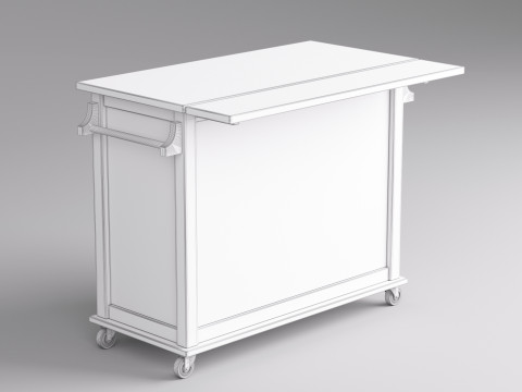 Classic Wooden Serving Bar Cart - High Poly 3D 模型