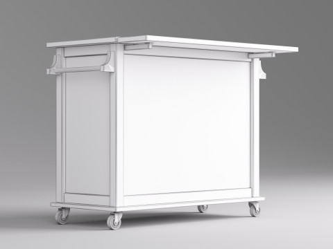 Classic Wooden Serving Bar Cart - High Poly 3D 模型