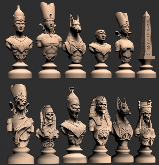 EGYPTIAN CHESS WITH BOARD STL 3D Print Model .c4d .max .obj .3ds .fbx .lwo .lw .lws