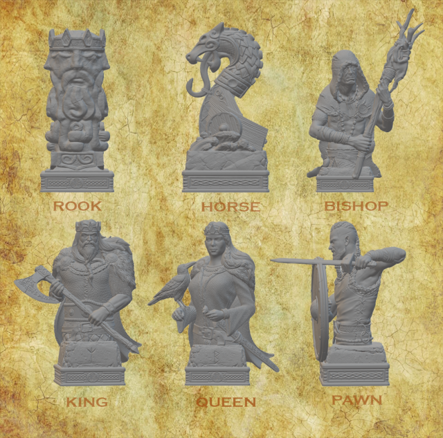 VIKING CHESS SET STL 3D Print Model .c4d .max .obj .3ds .fbx .stl .blend 