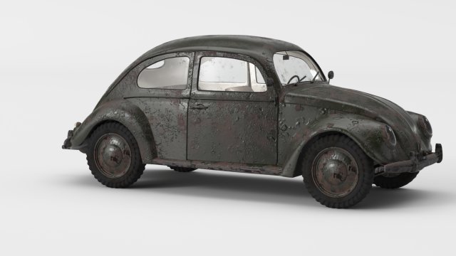 VW Style Beetle Bug Old Rusty WW2 Wrecked Car 3D Model .c4d .max .obj .3ds .fbx .stl .blend 