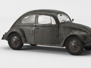 VW Style Beetle Bug Old Rusty WW2 Wrecked Car 3D Model