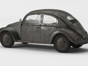 VW Style Beetle Bug Old Rusty WW2 Wrecked Car 3D Model