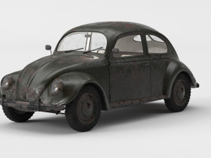 VW Style Beetle Bug Old Rusty WW2 Wrecked Car 3D Model