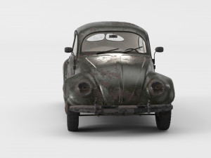 VW Style Beetle Bug Old Rusty WW2 Wrecked Car 3D Model