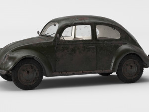VW Style Beetle Bug Old Rusty WW2 Wrecked Car 3D Model