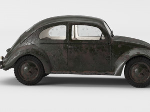 VW Style Beetle Bug Old Rusty WW2 Wrecked Car 3D Model