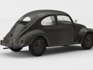 VW Style Beetle Bug Old Rusty WW2 Wrecked Car 3D Model