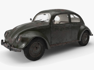 VW Style Beetle Bug Old Rusty WW2 Wrecked Car 3D Model