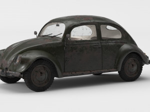 VW Style Beetle Bug Old Rusty WW2 Wrecked Car 3D Model