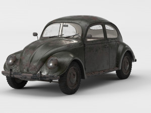 VW Style Beetle Bug Old Rusty WW2 Wrecked Car 3D Model